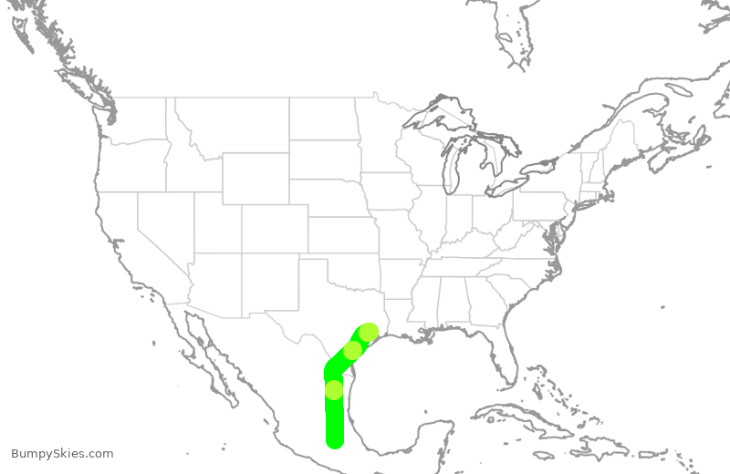 Turbulence forecast map for UAL1089, MEX to IAH