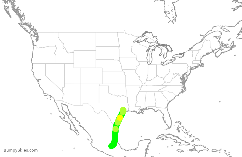 Turbulence forecast map for UAL1090, IAH to MEX