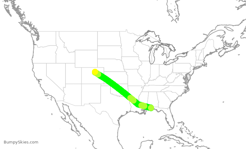Turbulence forecast map for UAL1092, PNS to DEN