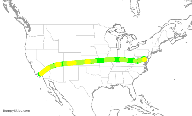 Turbulence forecast map for UAL1093, LAX to BWI