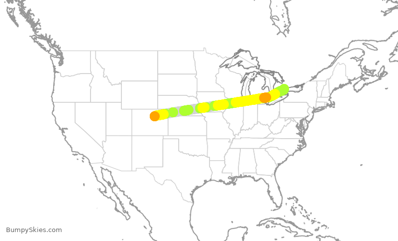 Turbulence forecast map for UAL1094, DEN to YYZ
