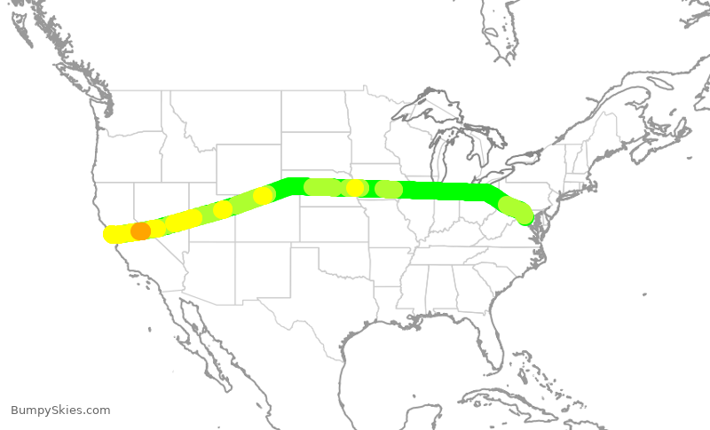 Turbulence forecast map for UAL1095, IAD to SFO