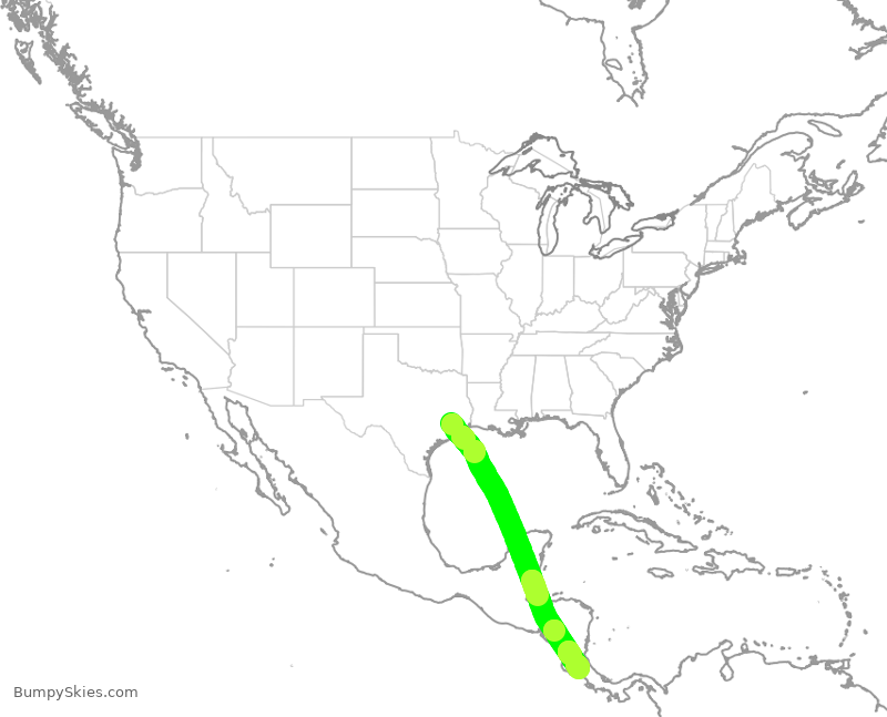 Turbulence forecast map for UAL1096, IAH to SJO