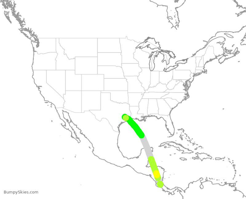 Turbulence forecast map for UAL1097, SJO to IAH