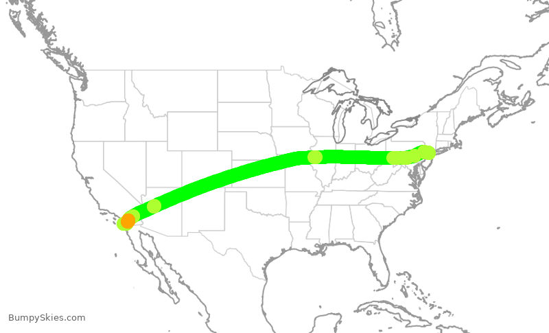 Turbulence forecast map for UAL1102, EWR to SAN