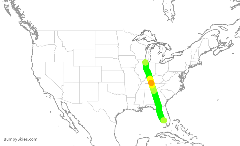 Turbulence forecast map for UAL1102, ORD to RSW