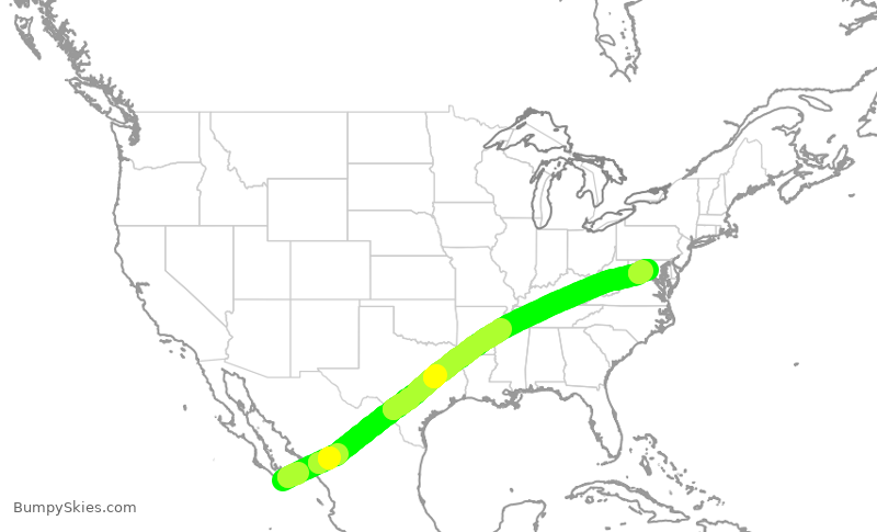Turbulence forecast map for UAL1103, SJD to IAD