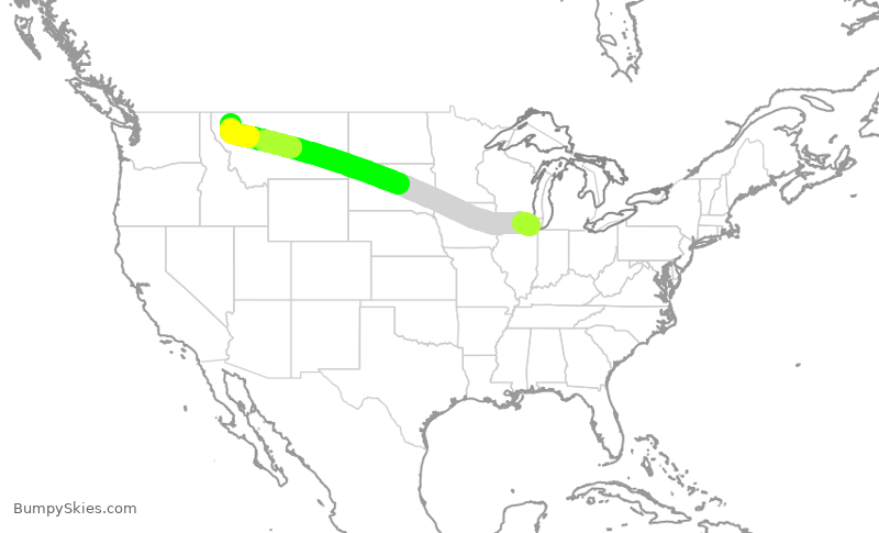Turbulence forecast map for UAL1106, ORD to FCA