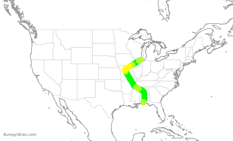 Turbulence forecast map for UAL1108, PNS to ORD