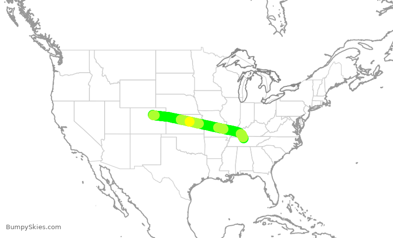 Turbulence forecast map for UAL1109, DEN to BNA