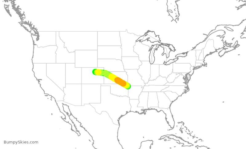 Turbulence forecast map for UAL1112, DEN to XNA