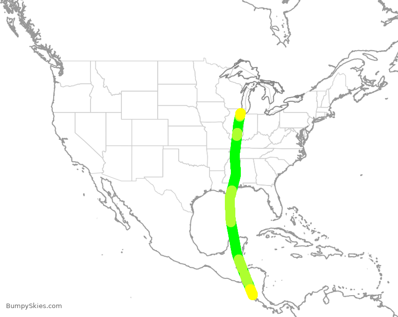 Turbulence forecast map for UAL1120, ORD to RLB