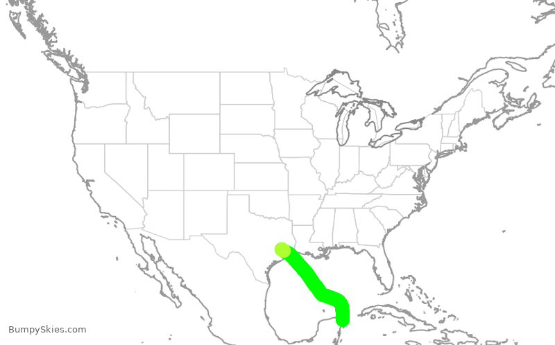 Turbulence forecast map for UAL1123, CUN to IAH