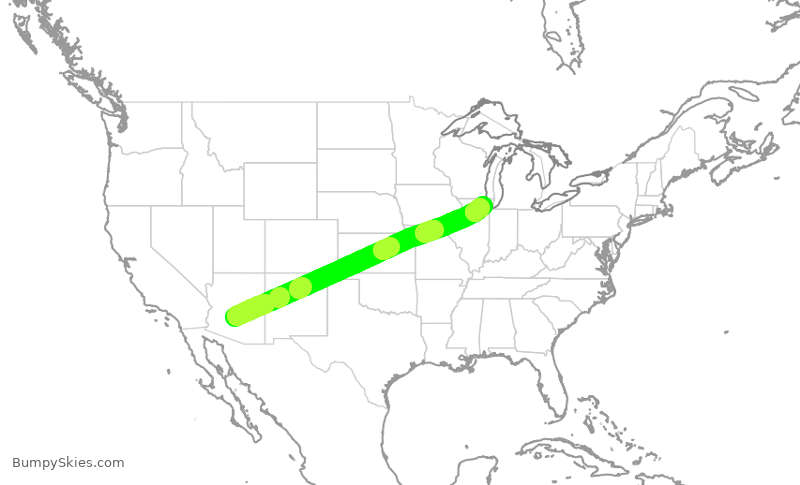 Turbulence forecast map for UAL1124, PHX to ORD