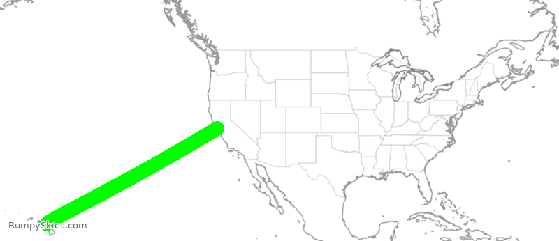 Turbulence forecast map for UAL1124, SFO to OGG