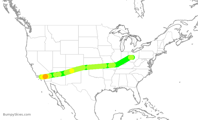 Turbulence forecast map for UAL1125, CMH to LAX