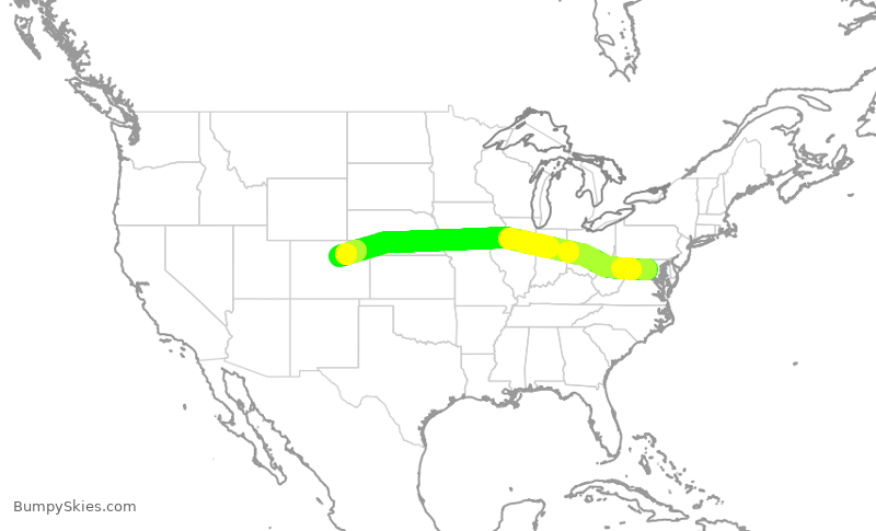 Turbulence forecast map for UAL1126, IAD to DEN