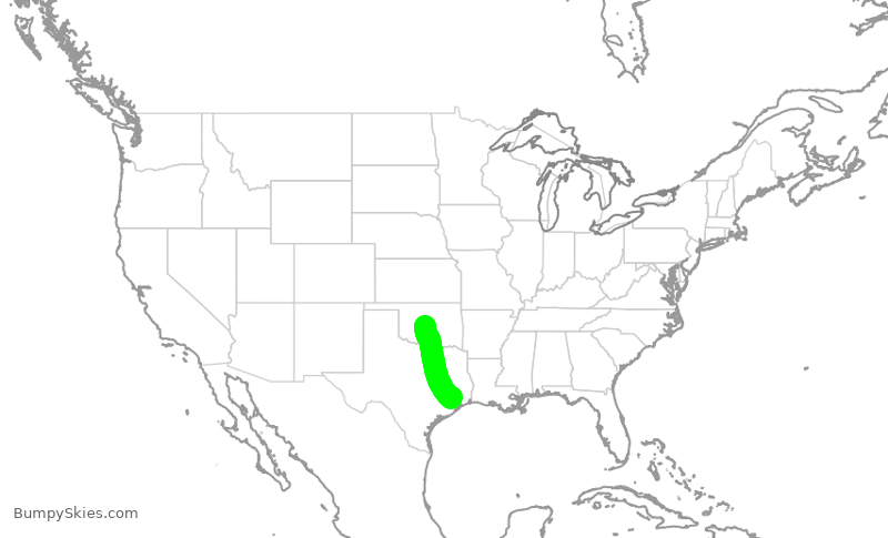 Turbulence forecast map for UAL1127, OKC to IAH