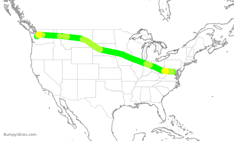Turbulence forecast map for UAL1128, IAD to SEA