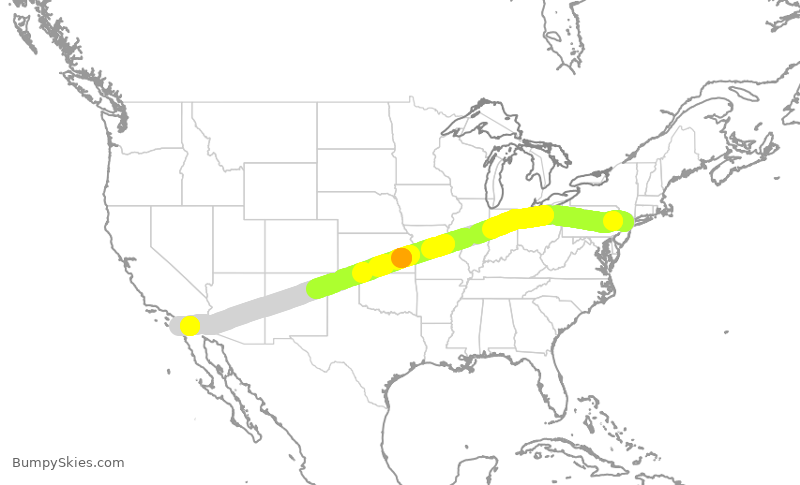 Turbulence forecast map for UAL1129, EWR to SAN
