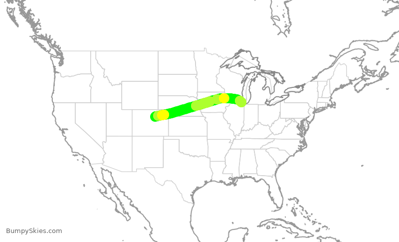 Turbulence forecast map for UAL1131, DEN to ORD
