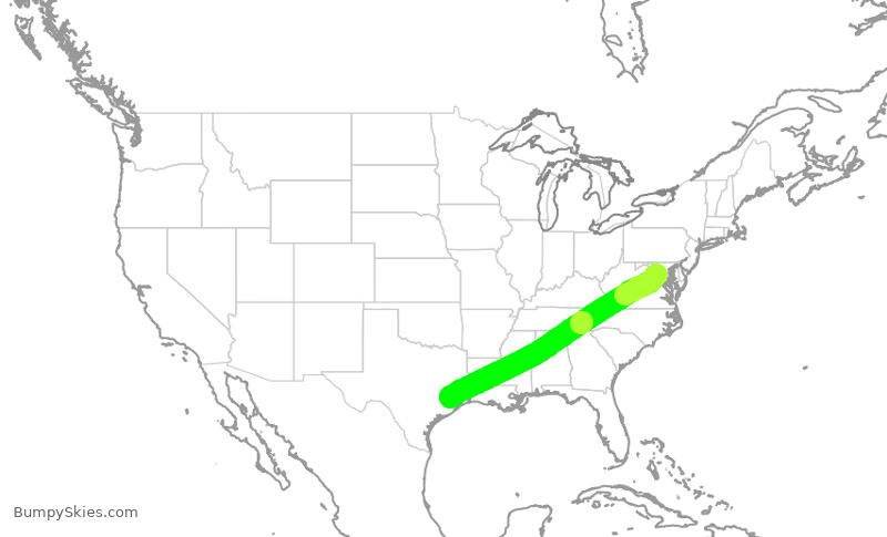 Turbulence forecast map for UAL1131, IAD to IAH