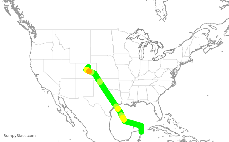 Turbulence forecast map for UAL1132, CUN to DEN