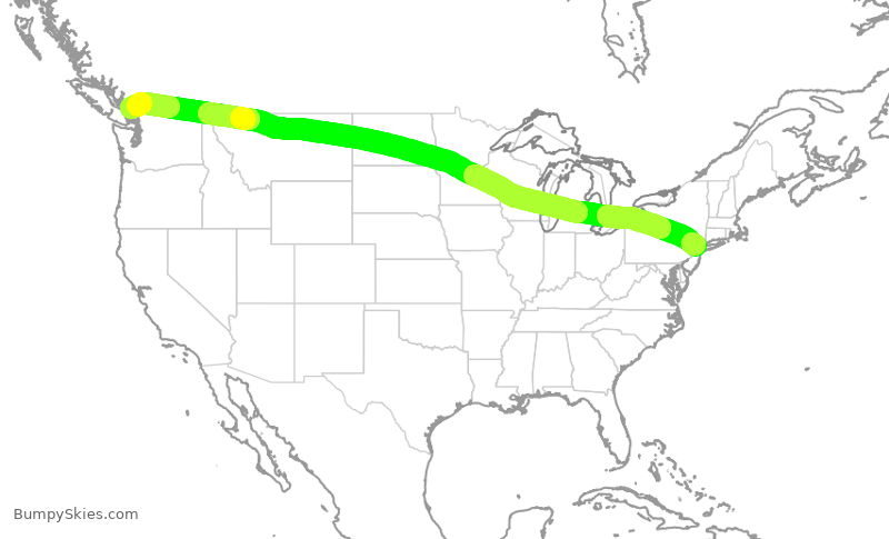 Turbulence forecast map for UAL1134, EWR to YVR