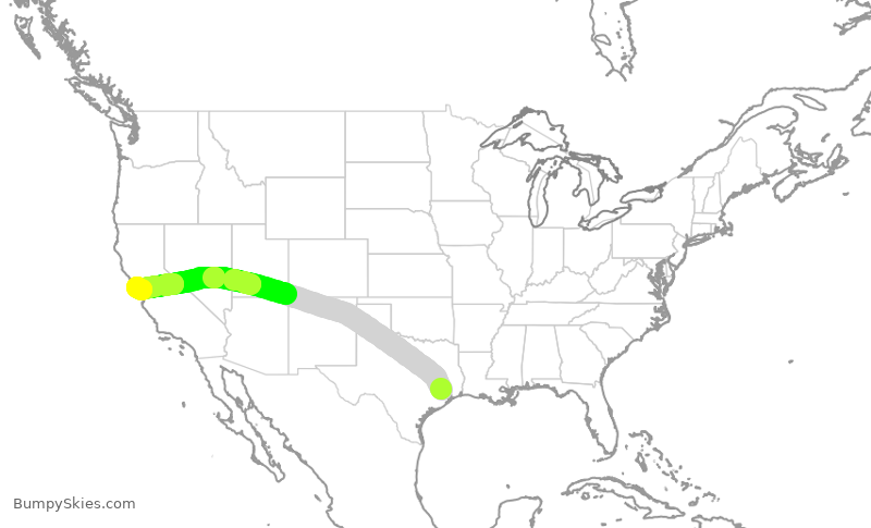 Turbulence forecast map for UAL1134, IAH to SFO