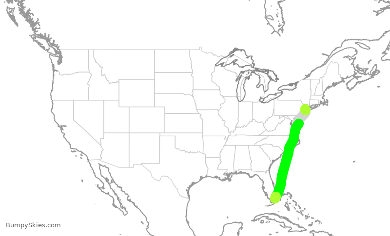 Turbulence forecast map for UAL1135, EWR to MIA