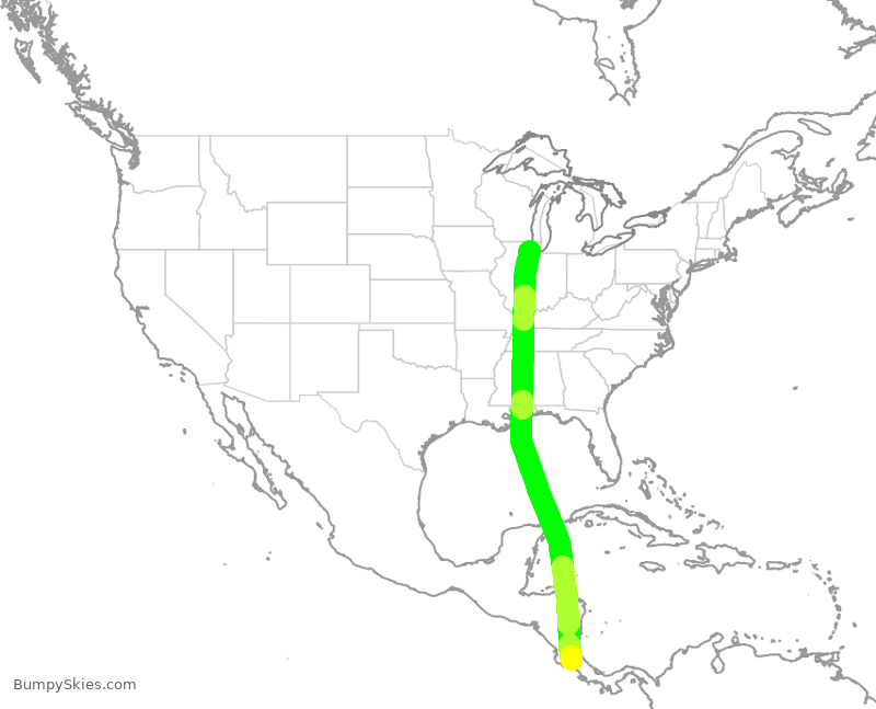 Turbulence forecast map for UAL1135, ORD to ROC