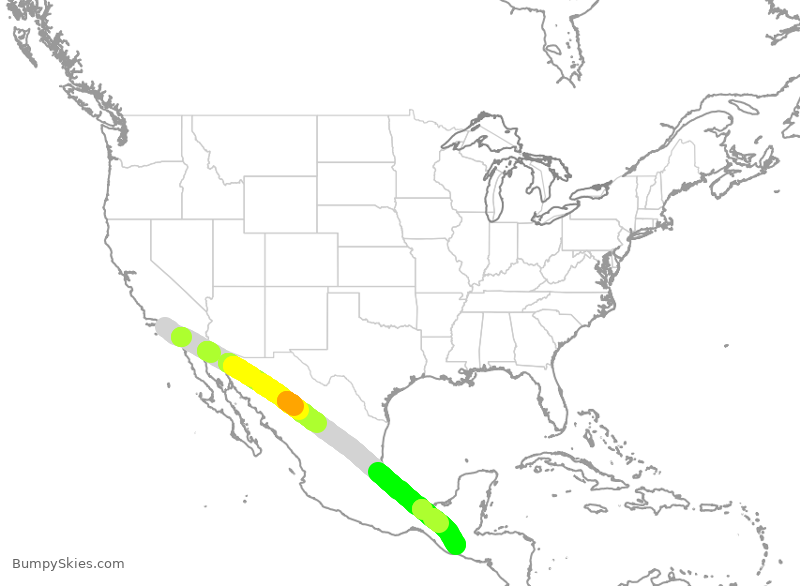 Turbulence forecast map for UAL1137, LAX to GUA