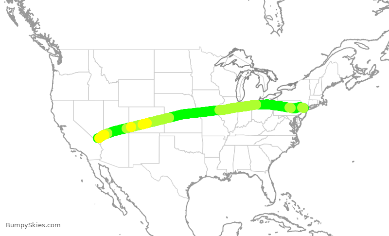 Turbulence forecast map for UAL1139, EWR to LAS