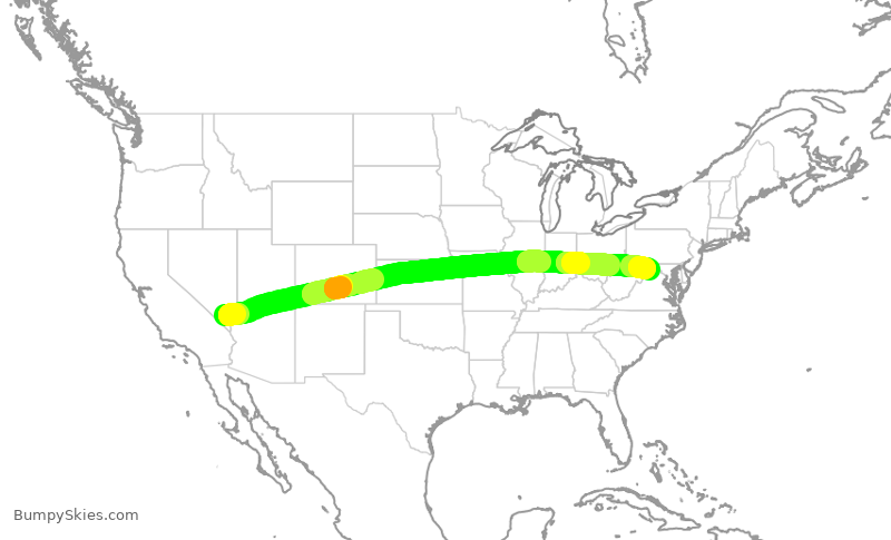 Turbulence forecast map for UAL1140, LAS to IAD