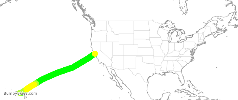Turbulence forecast map for UAL1141, HNL to SFO