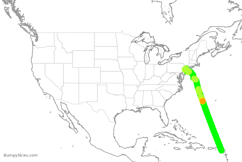 Turbulence forecast map for UAL1143, SKB to EWR