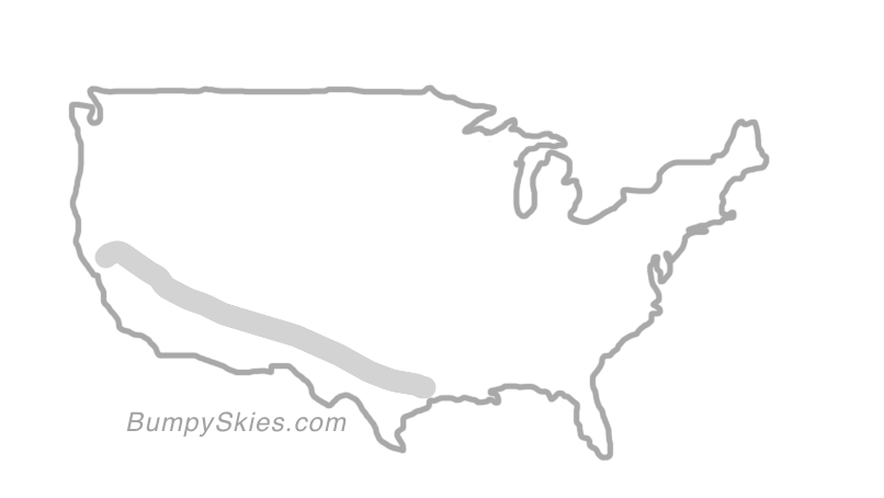 Map of continental US with illustrated flight path and turbulence forecast (described in text below)