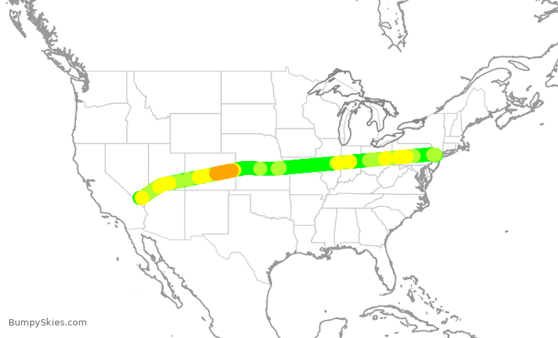 Turbulence forecast map for UAL1149, EWR to LAS