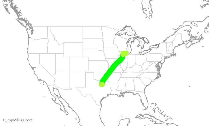 Turbulence forecast map for UAL1150, DFW to ORD