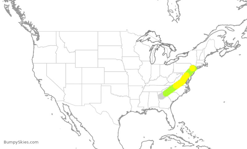 Turbulence forecast map for UAL1152, ATL to EWR