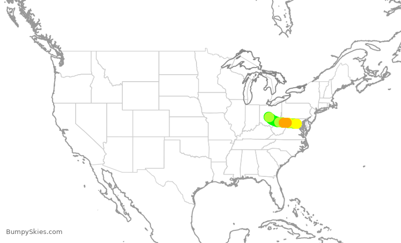 Turbulence forecast map for UAL1159, IAD to CMH