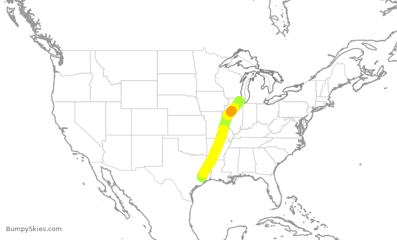 Turbulence forecast map for UAL1159, IAH to ORD