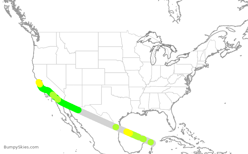 Turbulence forecast map for UAL1159, CUN to SFO