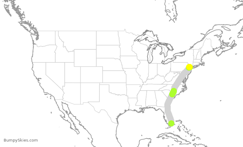 Turbulence forecast map for UAL1164, MIA to EWR
