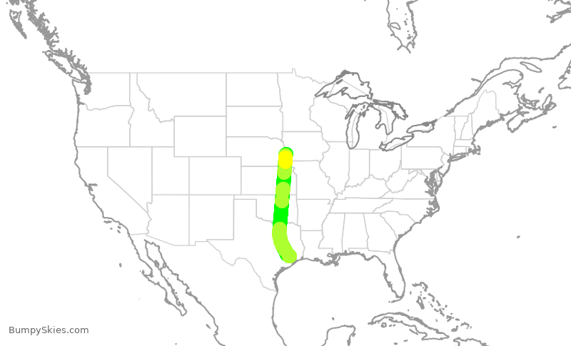 Turbulence forecast map for UAL1172, OMA to IAH