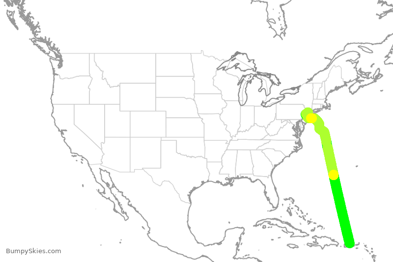 Turbulence forecast map for UAL1173, JSJ to EWR