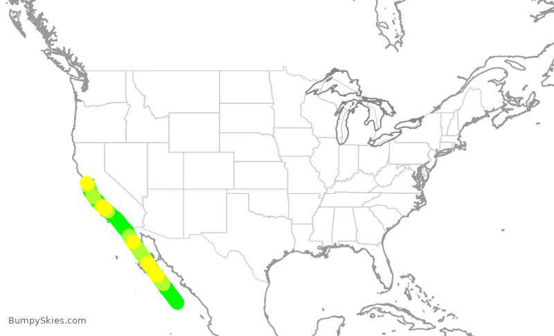 Turbulence forecast map for UAL1174, MSD to SFO