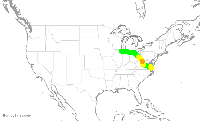 Turbulence forecast map for UAL1178, ORD to ORF