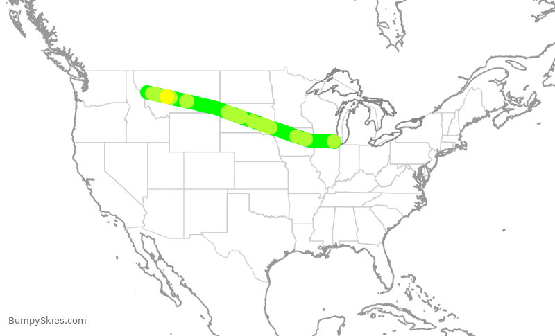 Turbulence forecast map for UAL1180, ORD to MSO