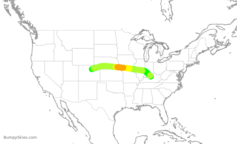 Turbulence forecast map for UAL1180, SDF to DEN